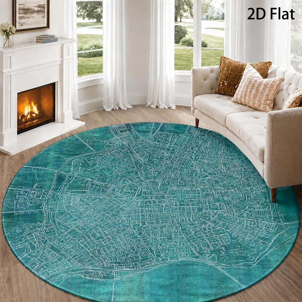 Tapis rond bleu sarcelle avec  - Commercial Road Printing avis et prix